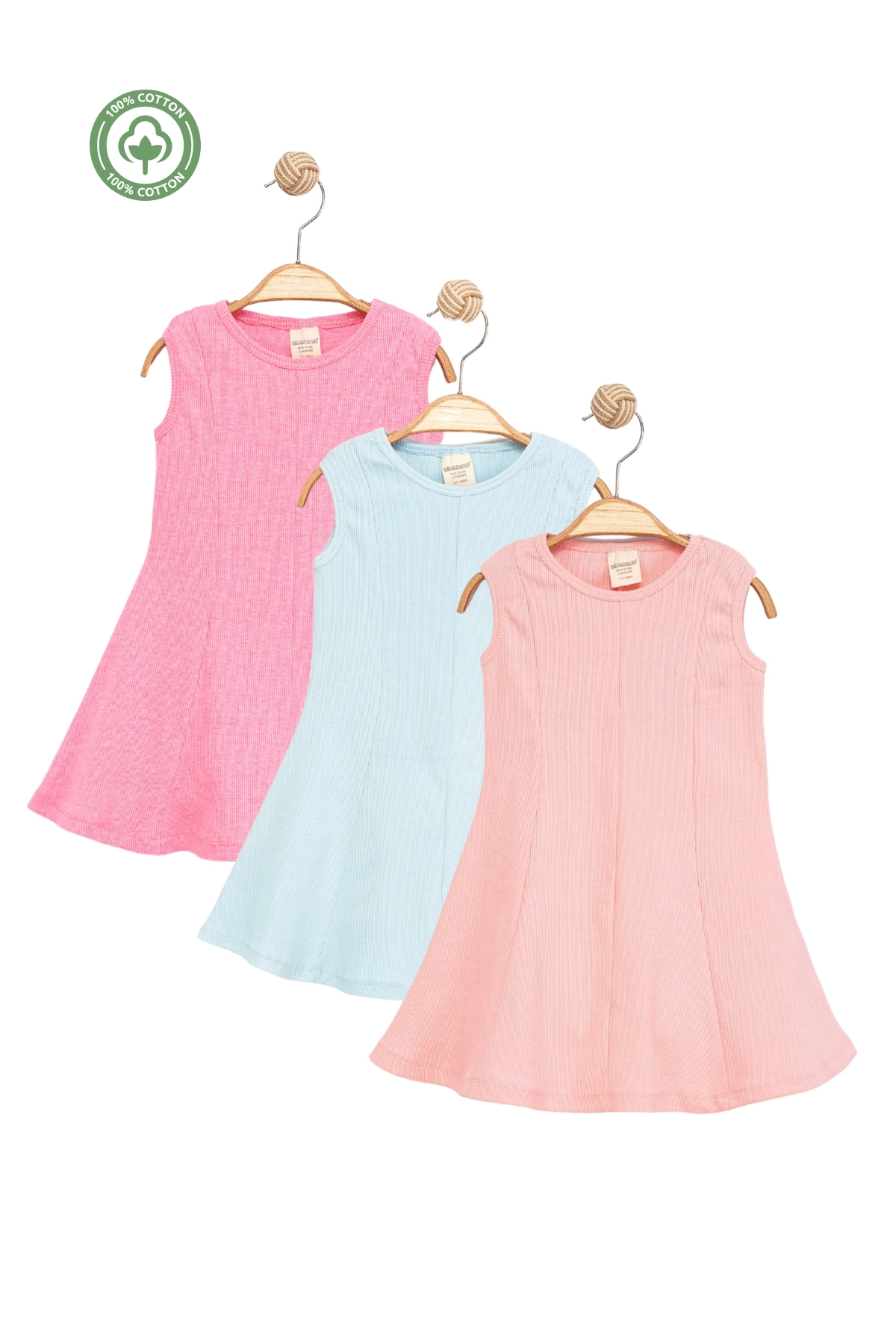 Kaşkorse Kız Çocuk Elbise 3lü Set-Kız Çocuk Giyim