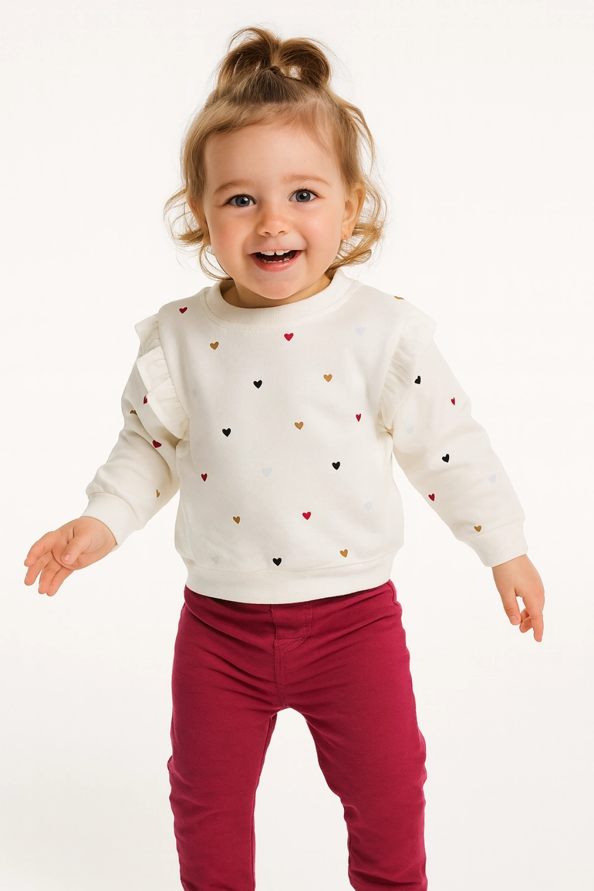 Kız Bebek %100 Pamuk Ekru Sweatshirt Fırfırlı - Kız Bebek Giyim