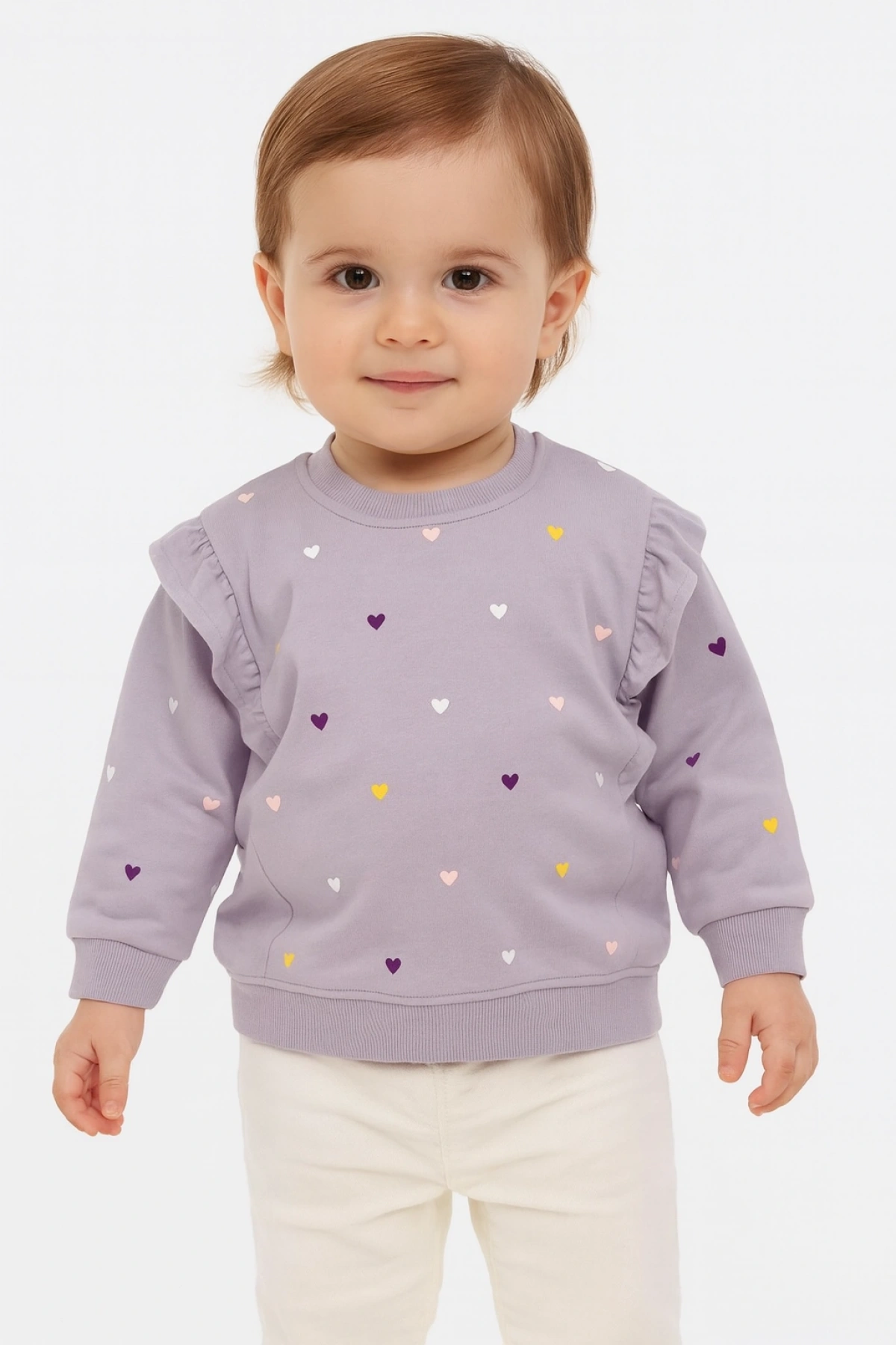 Kız Bebek %100 Pamuk Fırfırlı Lila Sweatshirt - Kız Çocuk Giyim