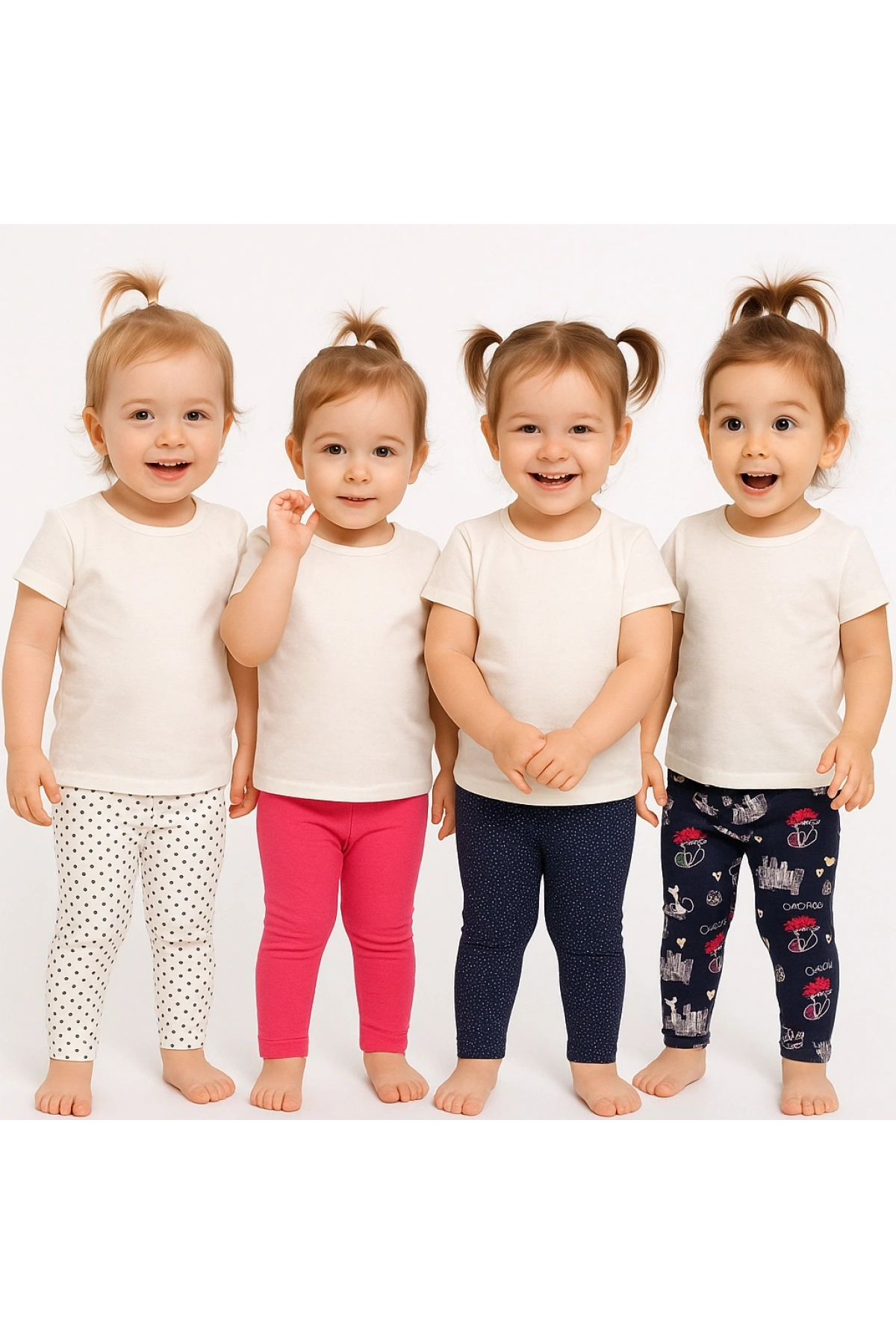 Kız Bebek 4’lü Likralı Pamuklu (6-24 Ay) Lastikli Bel Renkli Desenli Yumuşak Tayt