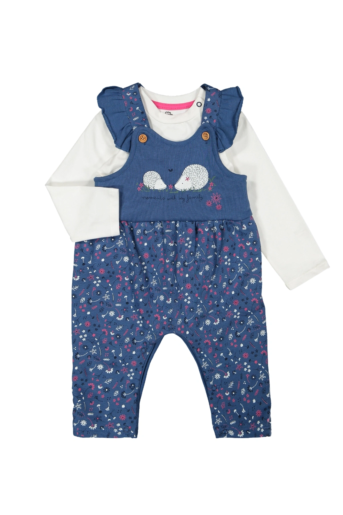 Kız Bebek Çiçek Desenli Tulum Badi 2li Set - Bebek Giyim