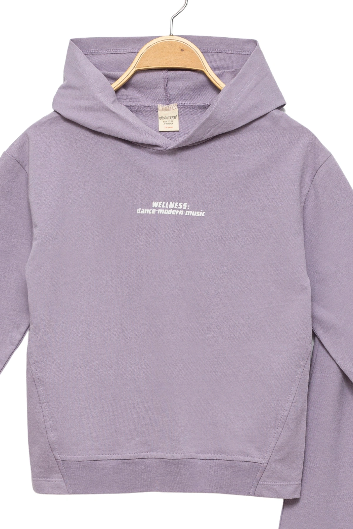 Kız Çocuk %100 Pamuk Kapüşonlu Sweatshirt Geniş Paça Lila Eşofman Takımı