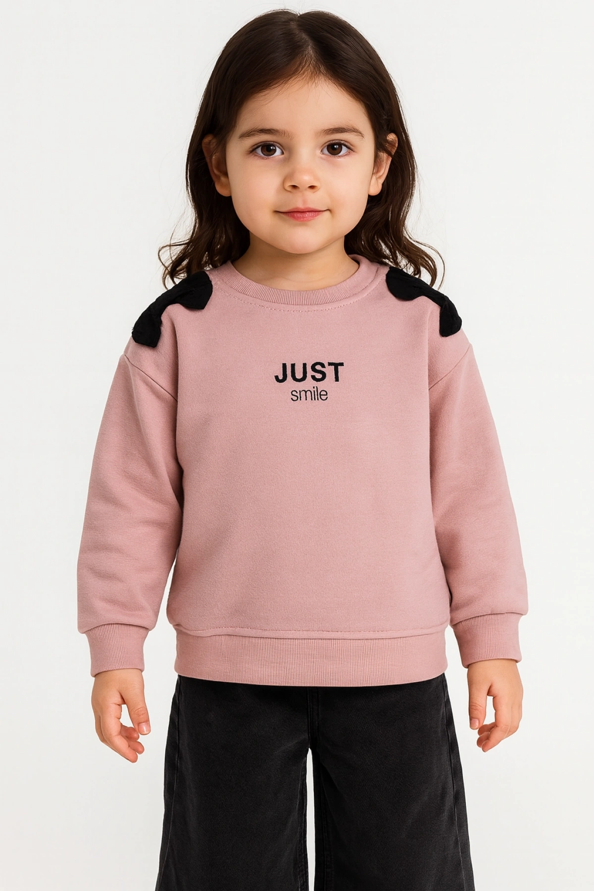 Kız Çocuk %100 Pamuk Pembe Sweatshirt Fiyonk Detaylı - Şık ve Rahat Kız Çocuk Giyim