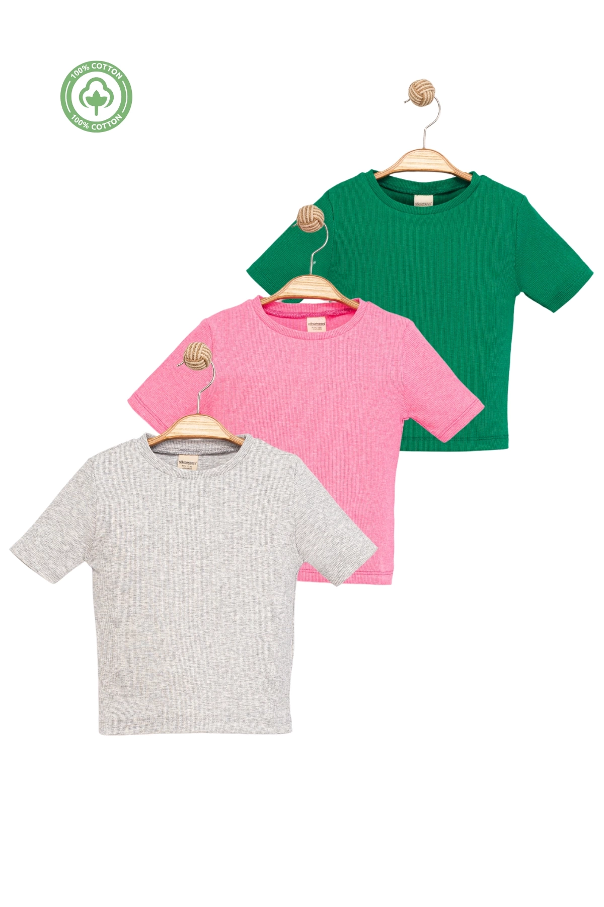 Kız Çocuk 3lü Set  Kısa Kollu Kaşkorse T-shirt -Çocuk Giyim