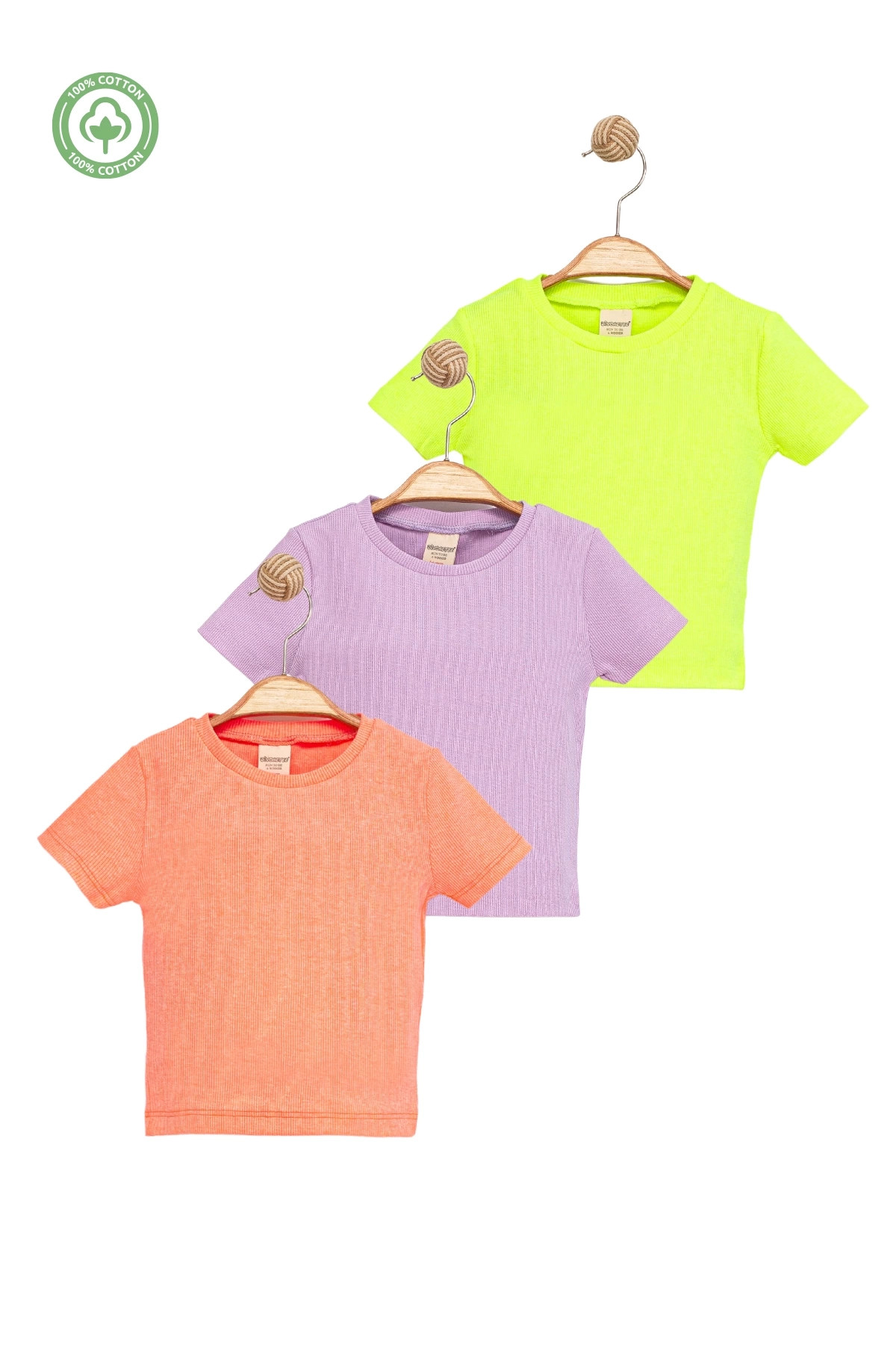 Kız Çocuk 3lü Set Düz Kısa Kollu Kaşkorse T-shirt -Çocuk Giyim