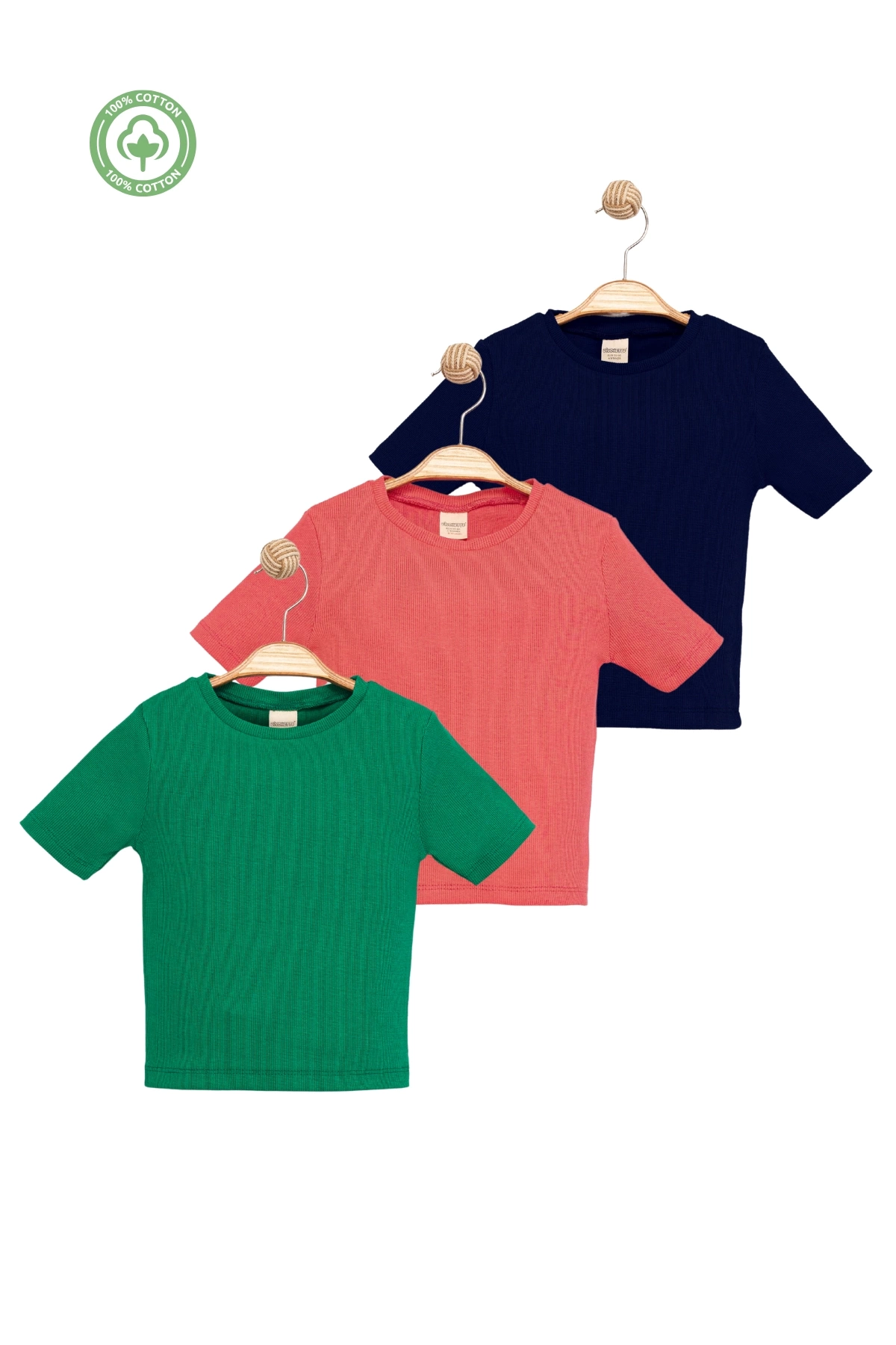 Kız Çocuk 3lü Set Kısa Kollu Kaşkorse T-shirt -Çocuk Giyim