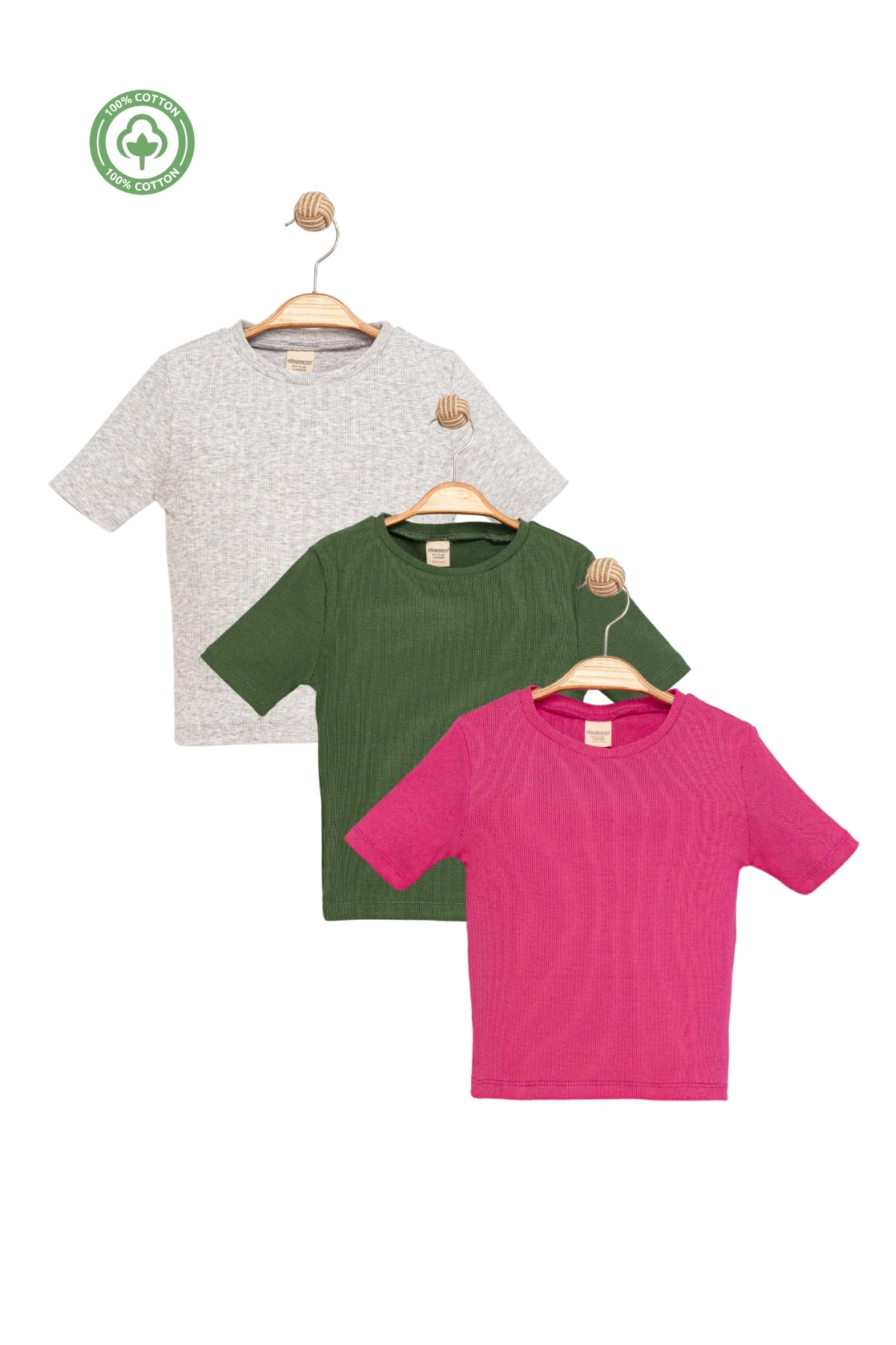 Kız Çocuk Kısa Kollu Kaşkorse 3lü T-shirt Seti -Çocuk Giyim