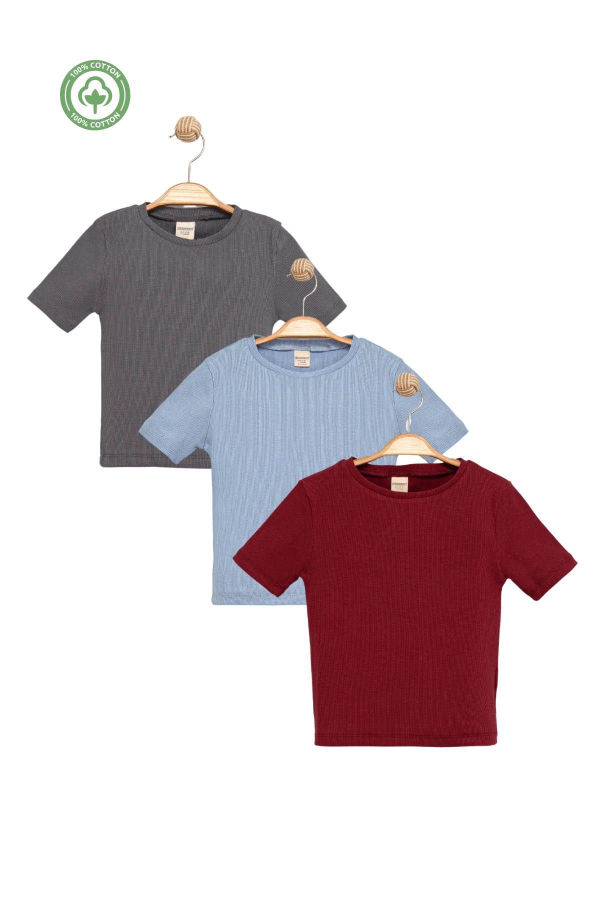 Kız Çocuk Kısa Kollu Kaşkorse 3lü T-shirt Seti -Çocuk Giyim