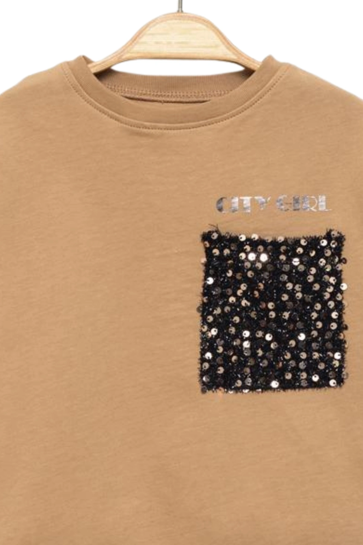 Kız Çocuk Pullu Cep Detaylı Sweatshirt - Süs Cep Detaylı Çocuk Sweat