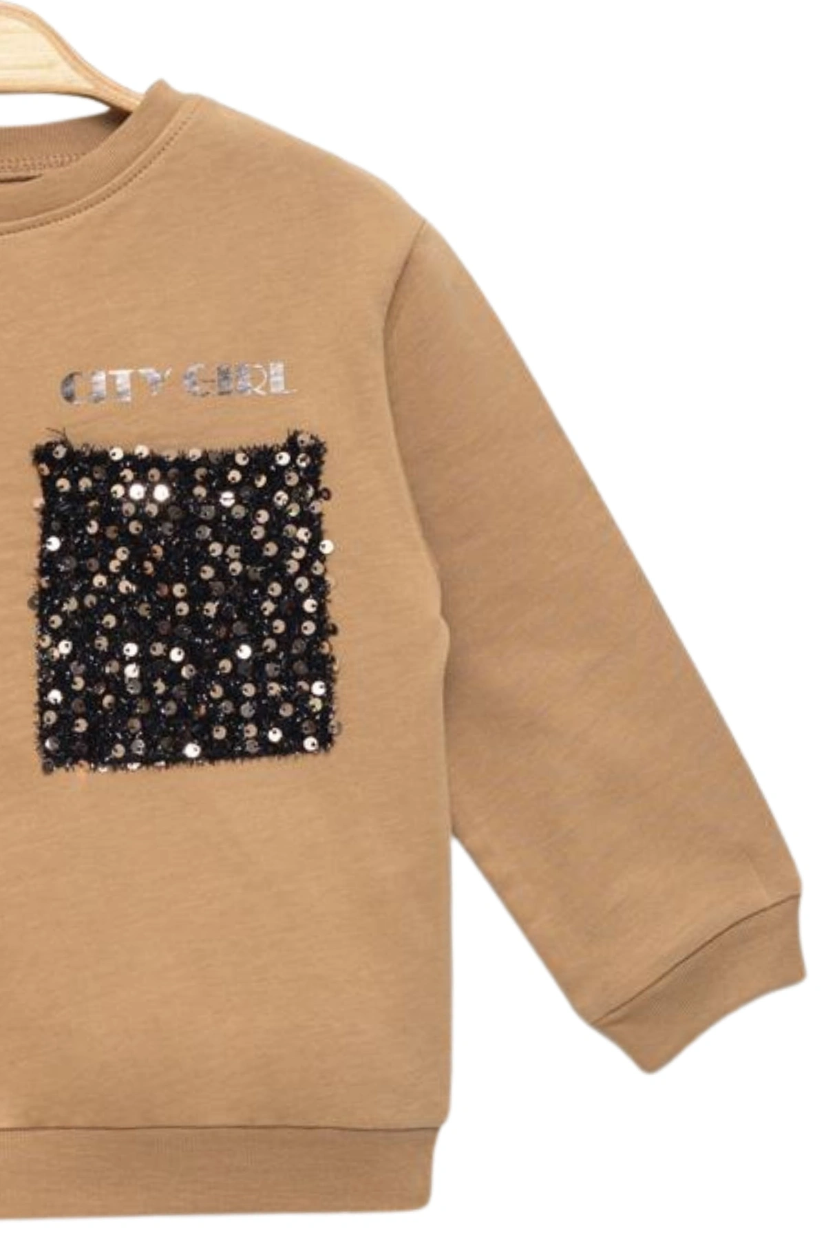 Kız Çocuk Pullu Cep Detaylı Sweatshirt - Süs Cep Detaylı Çocuk Sweat
