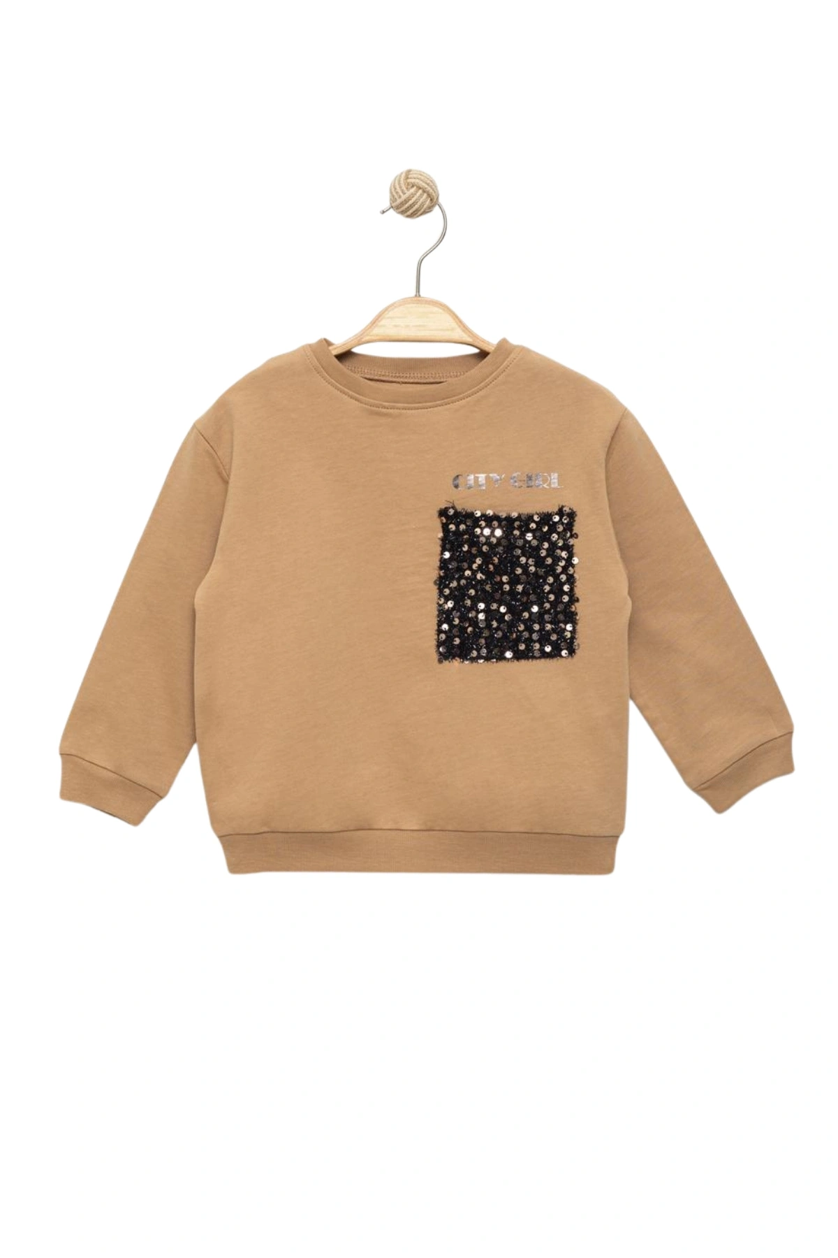 Kız Çocuk Pullu Cep Detaylı Sweatshirt - Süs Cep Detaylı Çocuk Sweat