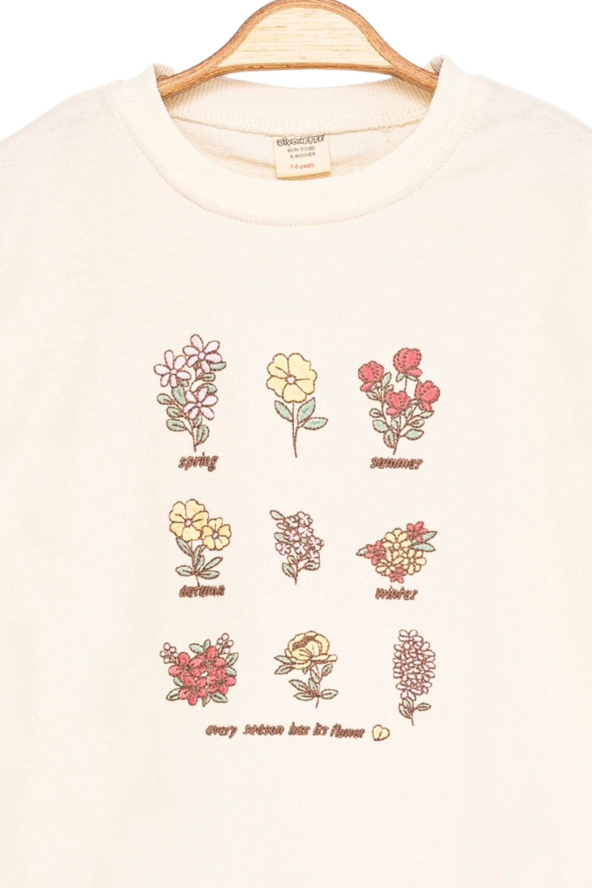 Kız Çocuk Sweatshirt Ekru Uzun Kollu Çiçek Desenli Çocuk Sweat