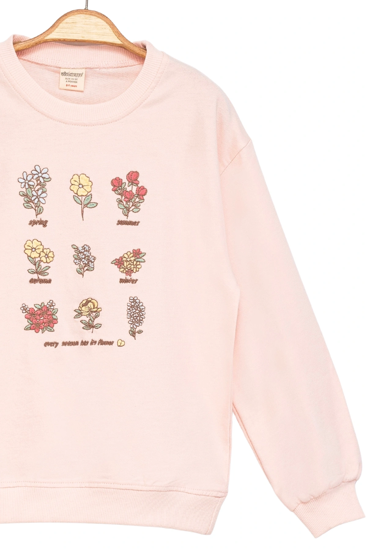 Kız Çocuk Sweatshirt Pembe Uzun Kollu Çiçek Desenli Çocuk Sweat