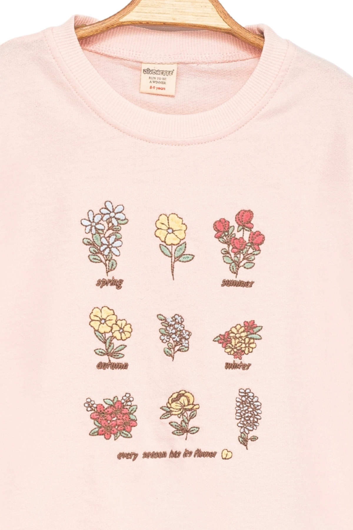 Kız Çocuk Sweatshirt Pembe Uzun Kollu Çiçek Desenli Çocuk Sweat