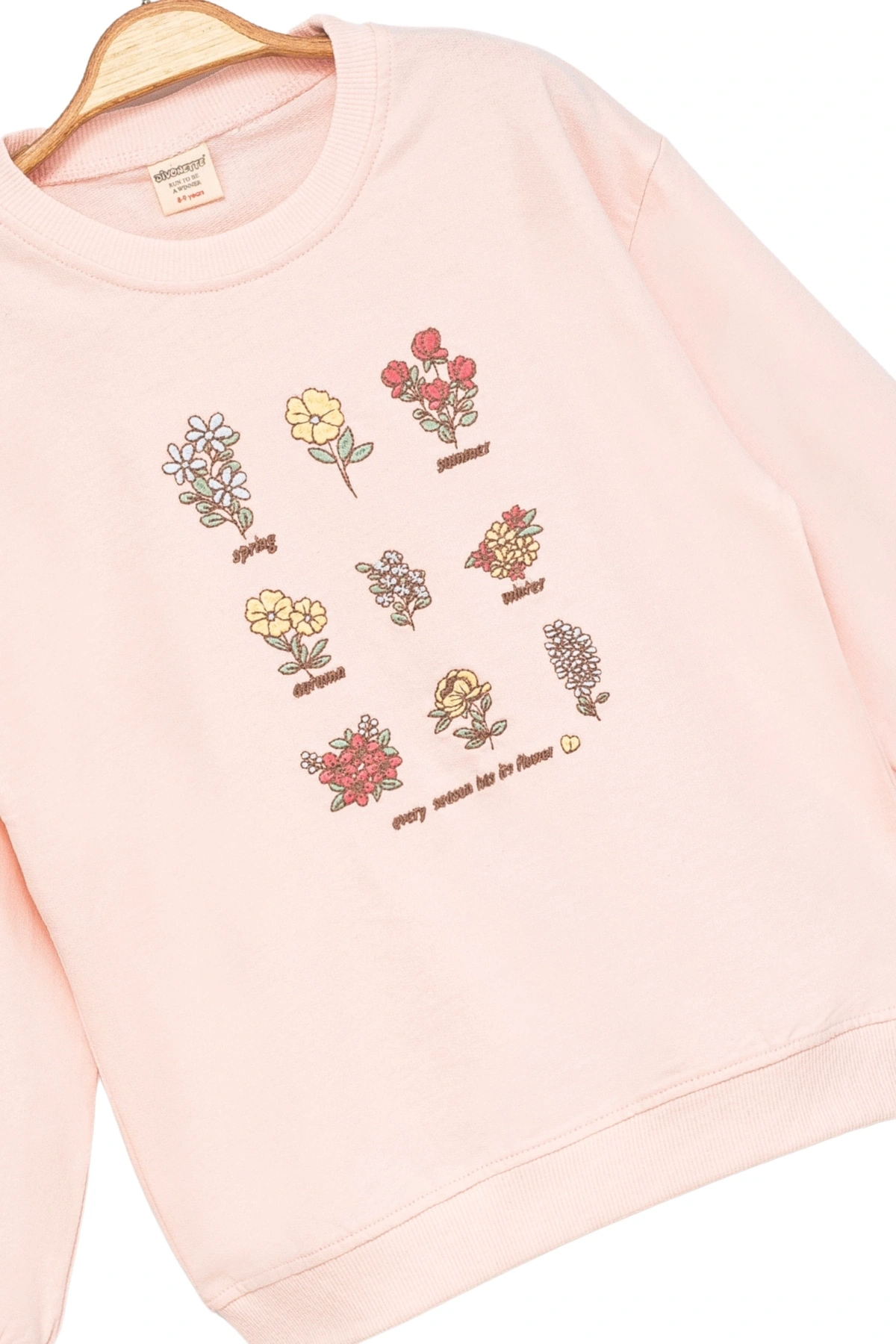 Kız Çocuk Sweatshirt Pembe Uzun Kollu Çiçek Desenli Çocuk Sweat