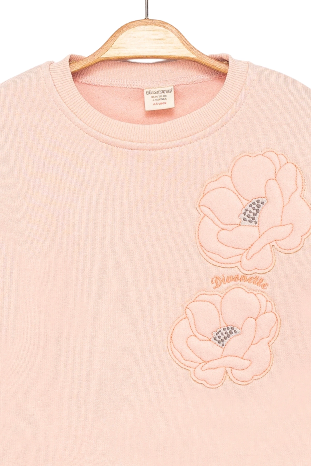 Kız Çocuk Sweatshirt Şardonlu Kumaş Pembe Uzun Kollu Çiçek Desenli Çocuk Sweat