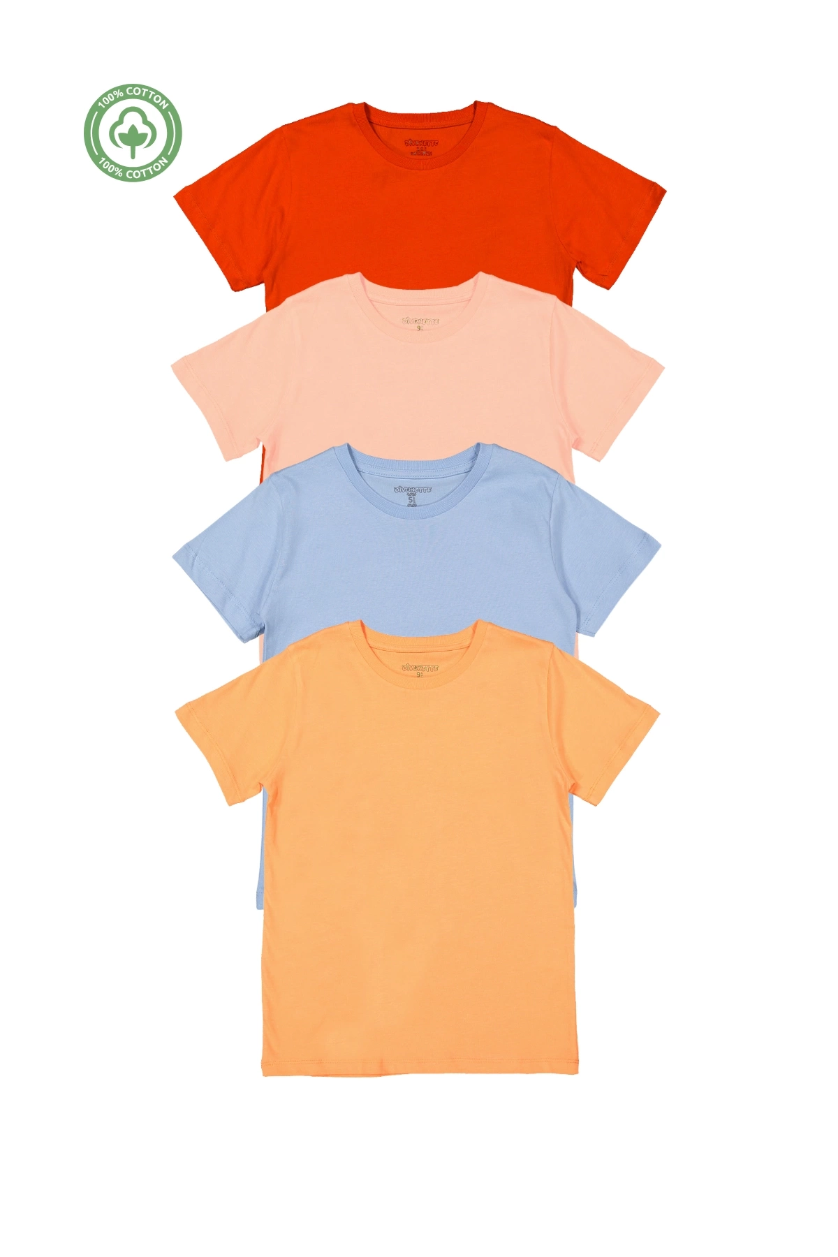 Kız Erkek Unisex Çocuk 4lü Set Düz Kısa Kollu T-shirt - Çocuk Giyim