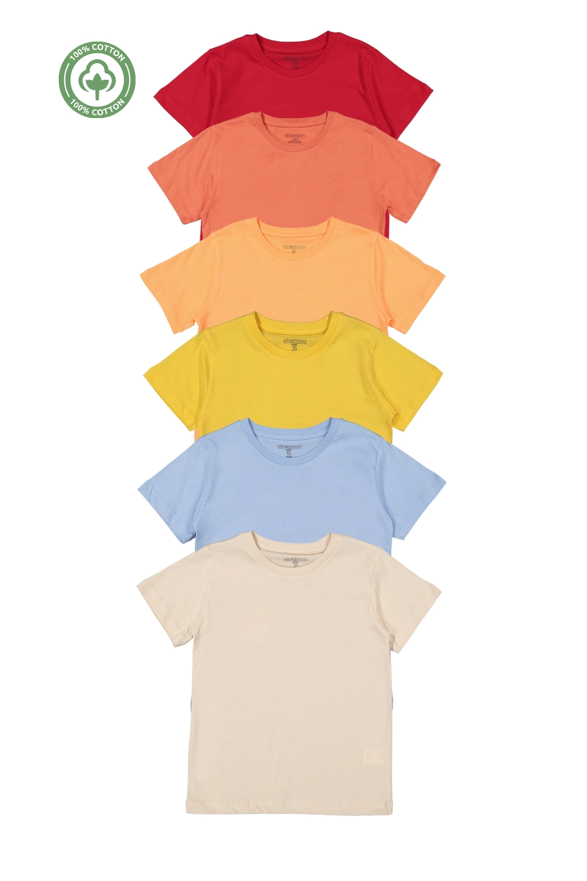 Kız Erkek Çocuk 6lı Set Düz Kısa Kollu T-shirt - Çocuk Giyim