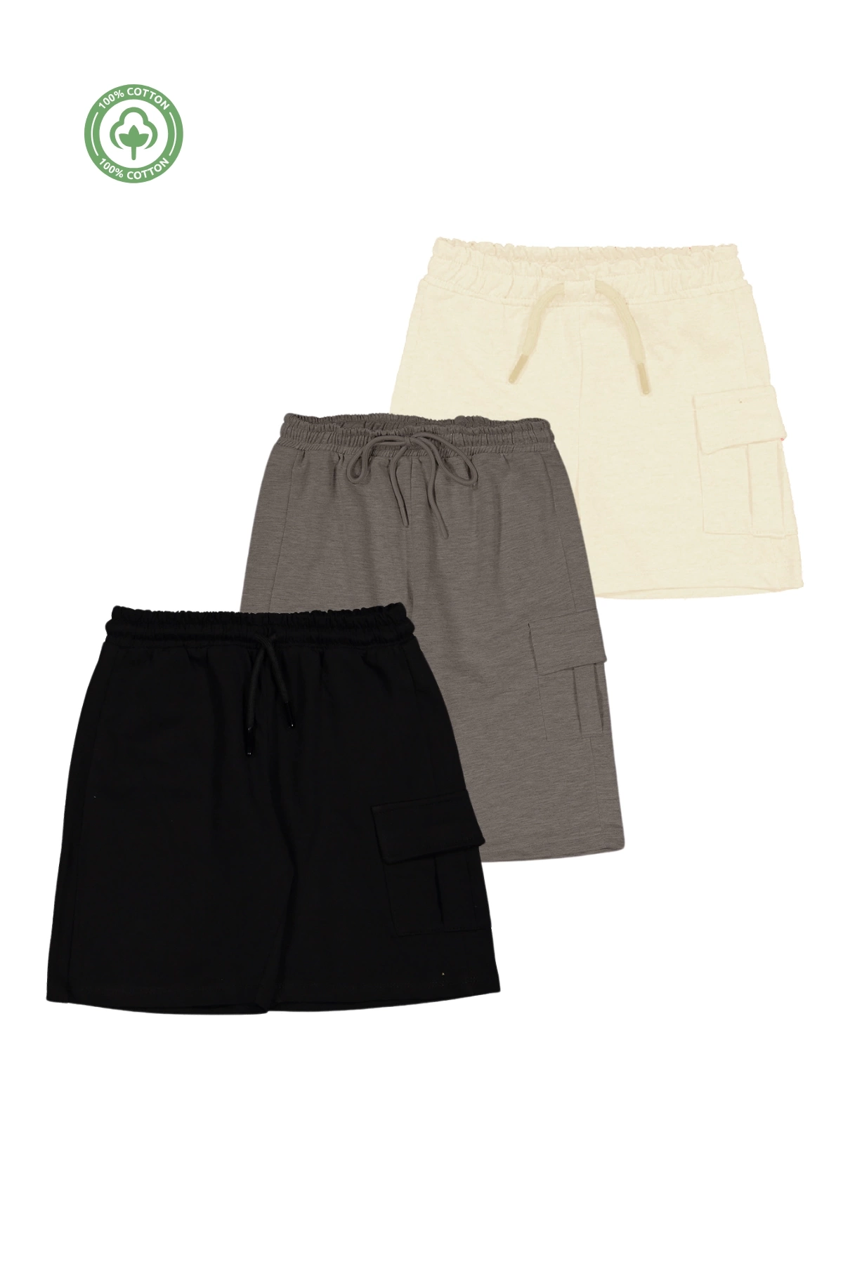 Unisex Çocuk Pamuklu Şort 3lü Set -Çocuk Giyim