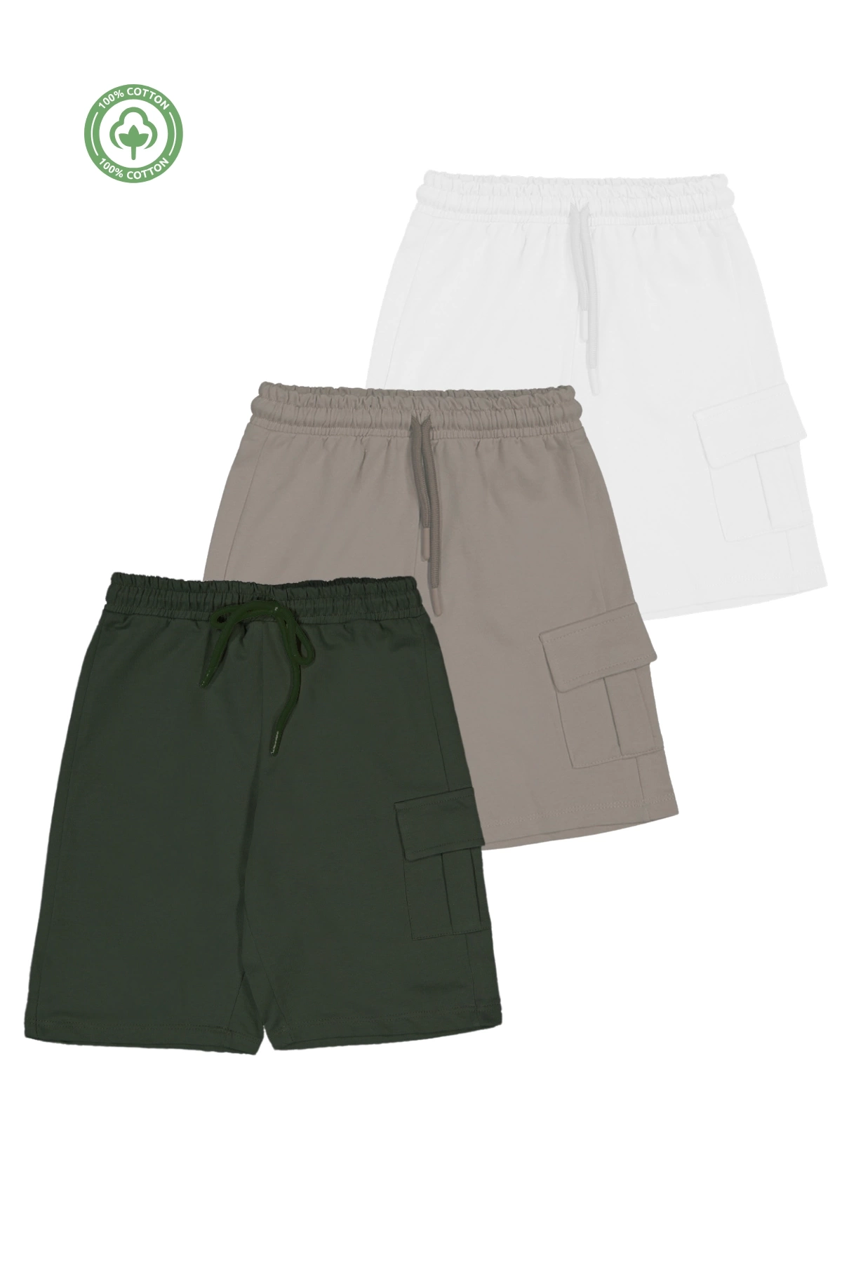 Unisex Çocuk Pamuklu Şort 3lü Set -Çocuk Giyim