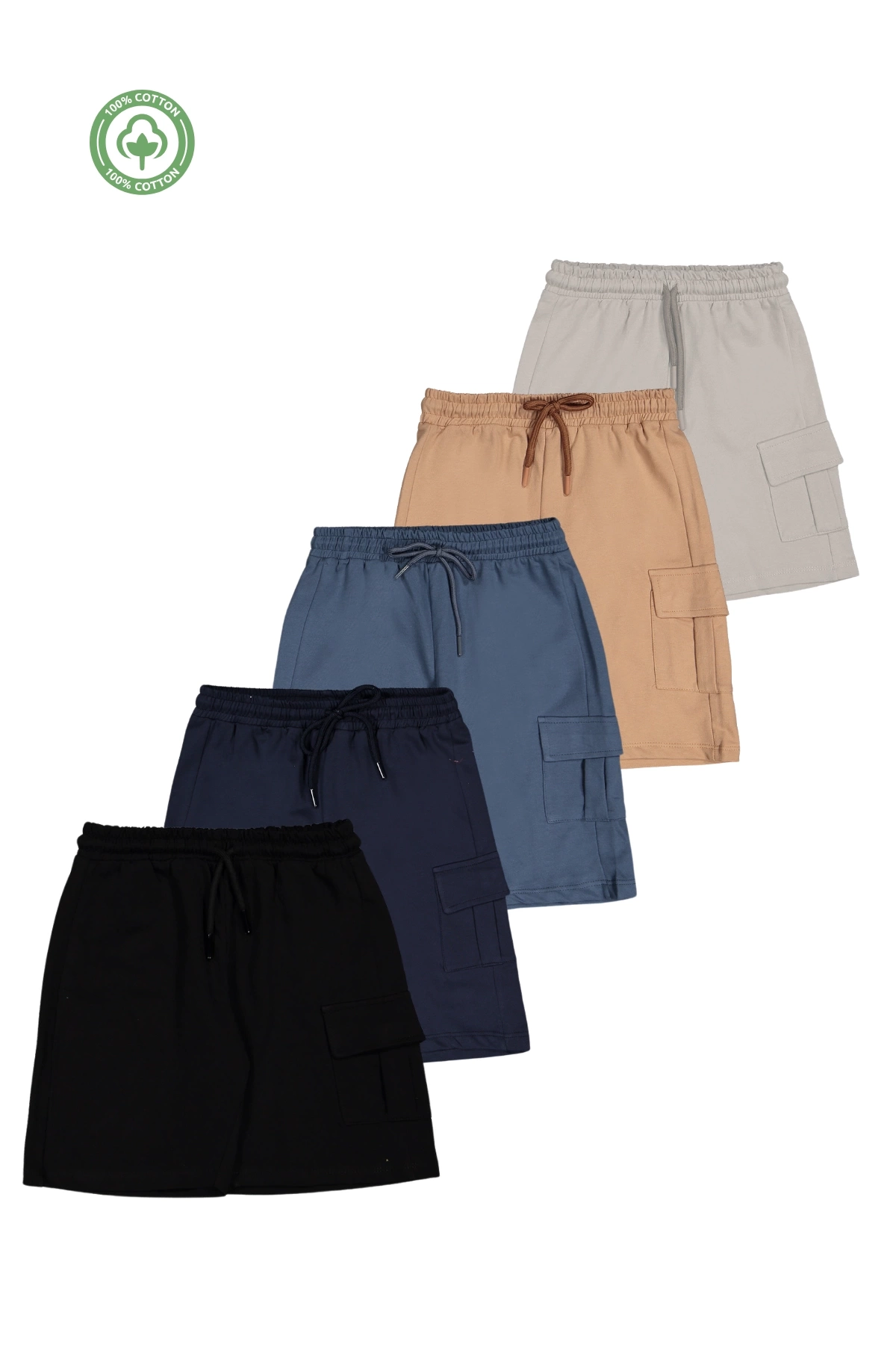 Unisex Çocuk Pamuklu Şort 5li Set -Çocuk Giyim