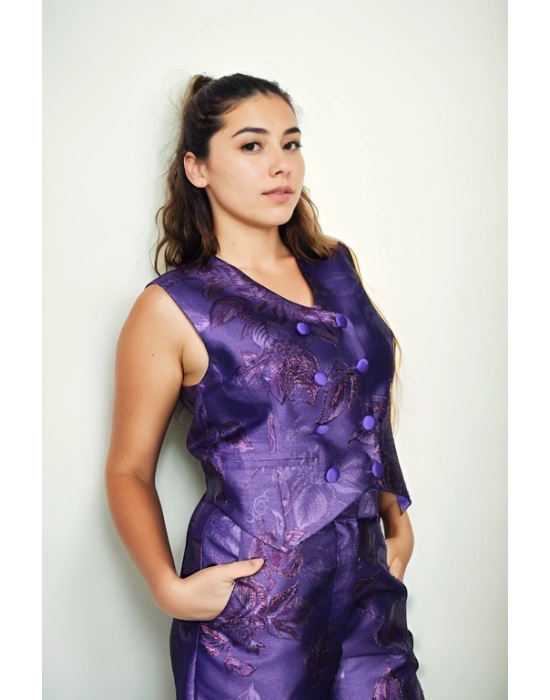 Mor Renkli Brokar Kumaş Takım