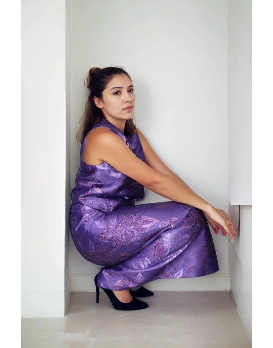 Mor Renkli Brokar Kumaş Takım