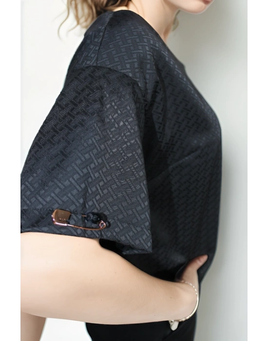 Saten Kumaştan Desenli Crop Sweat