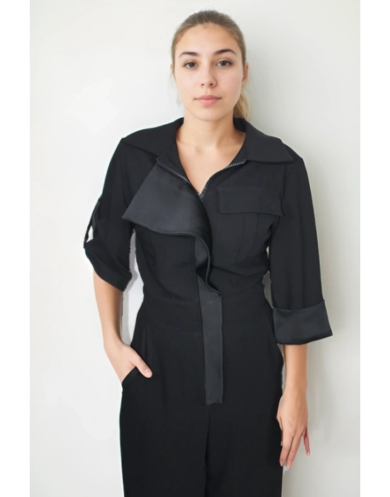 Krep Kumaştan Siyah Renk Tulum