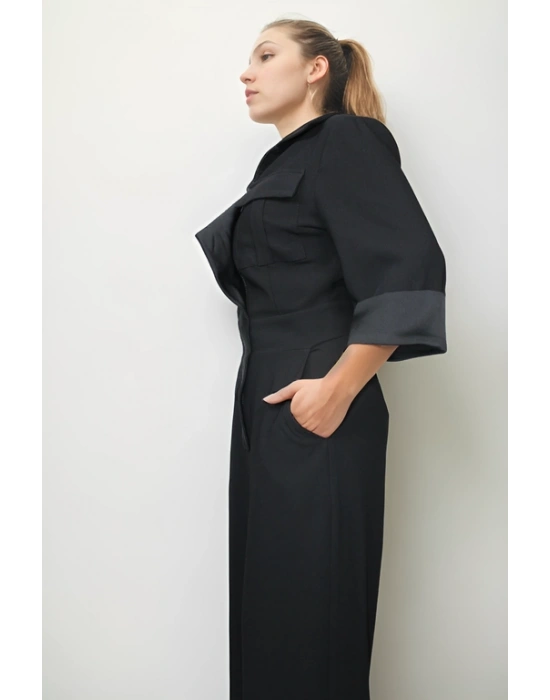 Krep Kumaştan Siyah Renk Tulum