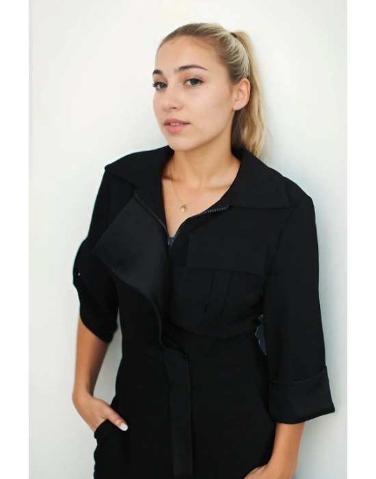 Krep Kumaştan Siyah Renk Tulum