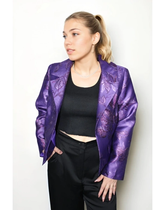 Mor Renkli Brokar Kumaştan Ceket