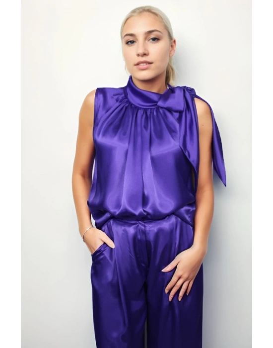 İpek Saten Fular Yaka Bluz