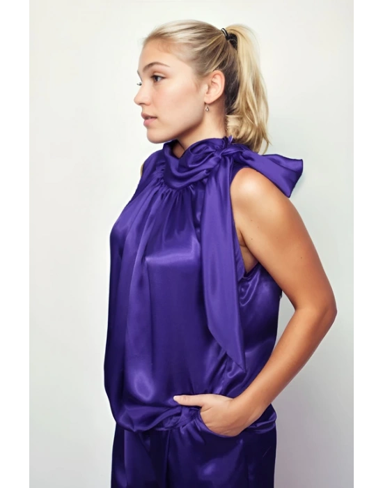 İpek Saten Fular Yaka Bluz