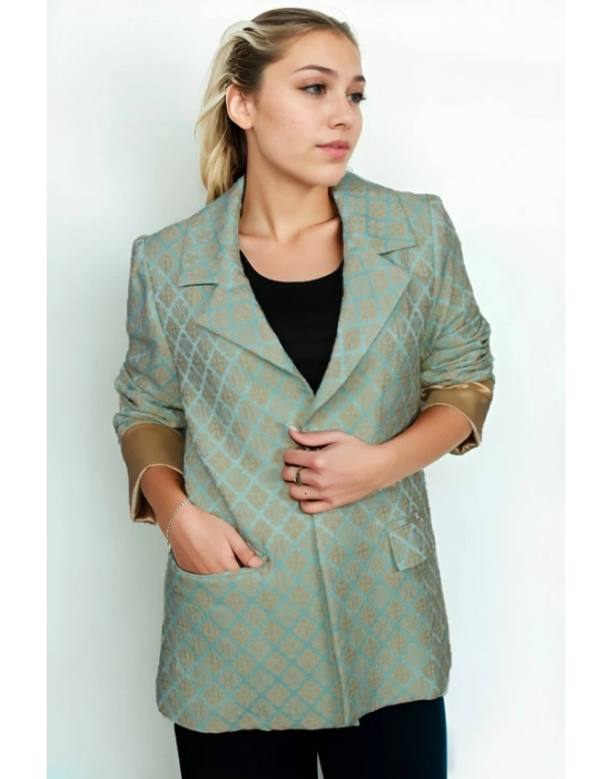 İpek Saten Karışımlı Jakarlı Kumaştan Klasik Ceket