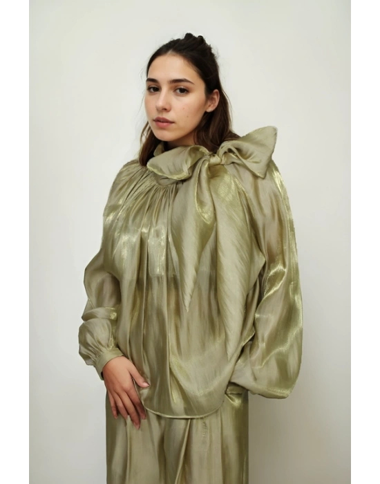 İpek Şifon Kumaş Yeşil Takım