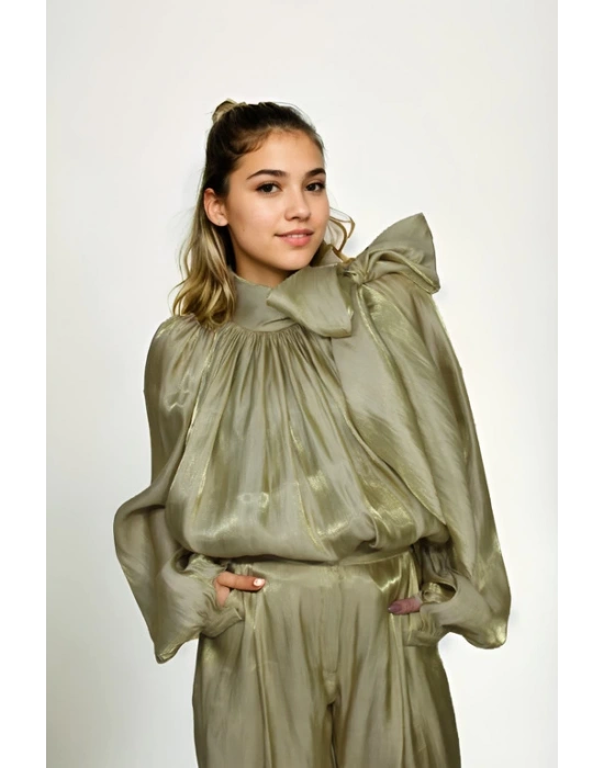 İpek Şifon Kumaş Yeşil Takım