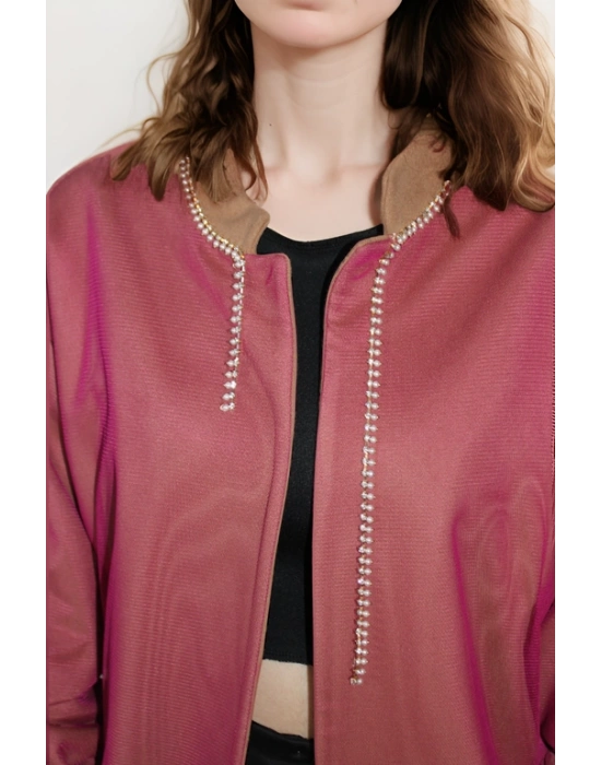 Kaşe Kaşmir Kumaş Tül Kaplama Bomber Ceket