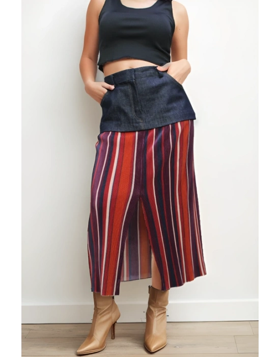 Koton ve Çizgili Denim Etek