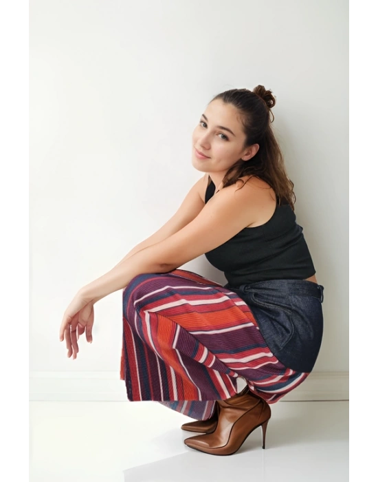 Koton ve Çizgili Denim Etek