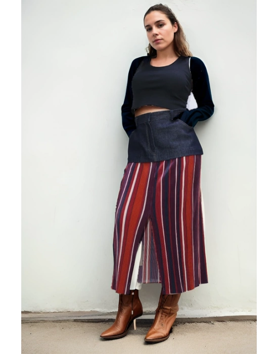 Koton ve Çizgili Denim Etek