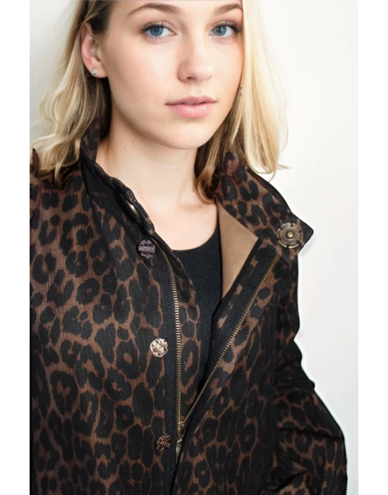 Leopar Desenli Denim Kumaş Ceket