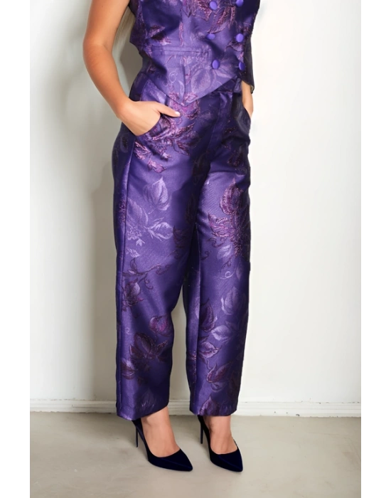 Mor Renkli Brokar Kumaş Pantolon