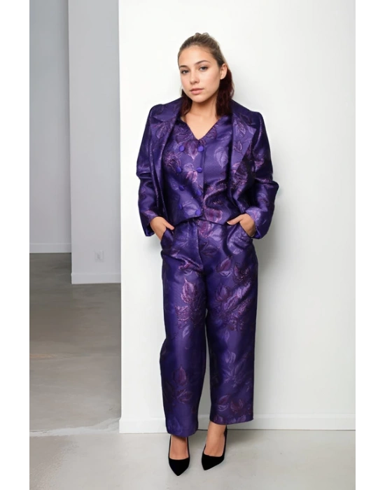 Mor Renkli Brokar Kumaş Pantolon