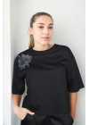 Pamuklu Penye Kumaştan Baskılı Siyah tişört