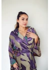 Saten Şifon Karışım Desenli Kimono Ceket