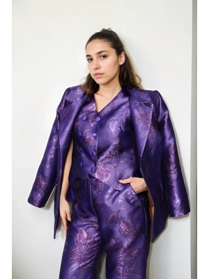 Mor Renkli Brokar Kumaş Takım