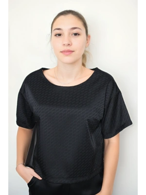 Saten Kumaştan Desenli Crop Sweat