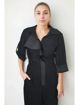 Krep Kumaştan Siyah Renk Tulum