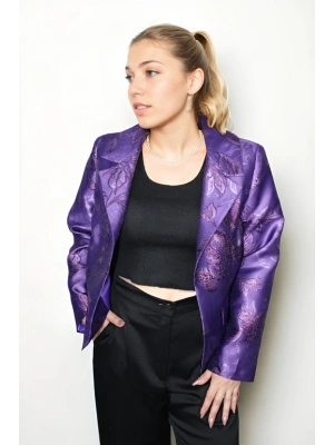 Mor Renkli Brokar Kumaştan Ceket